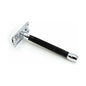 Merkur 20C Long Black Handle Safety Razor with chrome head and textured black handle, designed for a close, comfortable shave.
