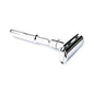 Chrome Merkur Futur 701 adjustable double-edge safety razor with 10 blades, featuring a sleek design and ergonomic handle.