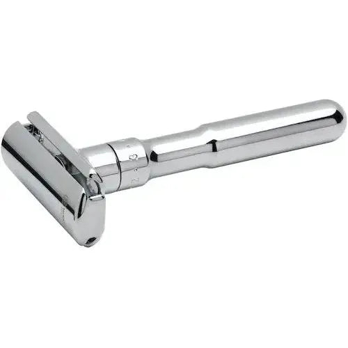 Merkur Futur 701 Chrome safety razor with adjustable head and textured handle for a close shave.