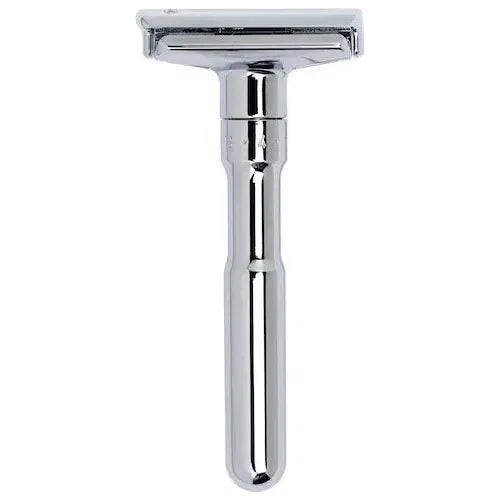 Merkur Futur 701 Chrome safety razor with adjustable head and sleek chrome finish, designed for a close, comfortable shave.