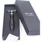 Parker 12R safety razor with buffalo horn handle and stainless steel head, displayed on a plain white background.