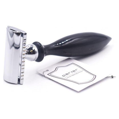 Parker 12R Buffalo Horn Handle Safety Razor with polished metal head and textured buffalo horn handle, designed for a close shave.