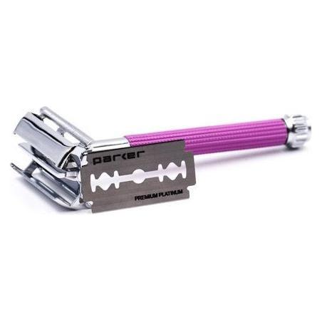 Lavender Parker 29L women's long handle butterfly open safety razor with a sleek design and textured grip.