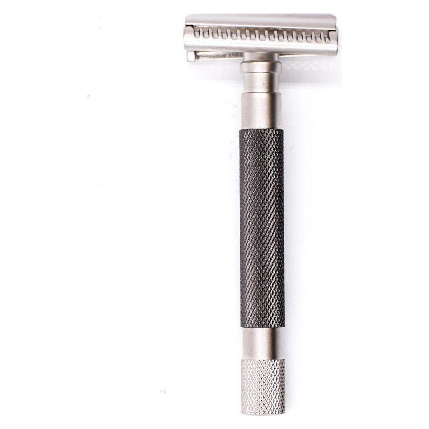 Parker 55SL-GR graphite semi-slant 3-piece safety razor with textured handle and polished head for a close shave