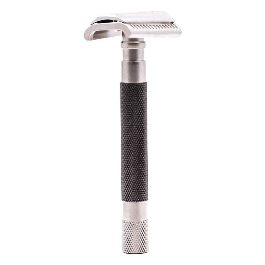 Parker 55SL-GR Graphite semi-slant 3-piece safety razor with textured handle and polished metal head.