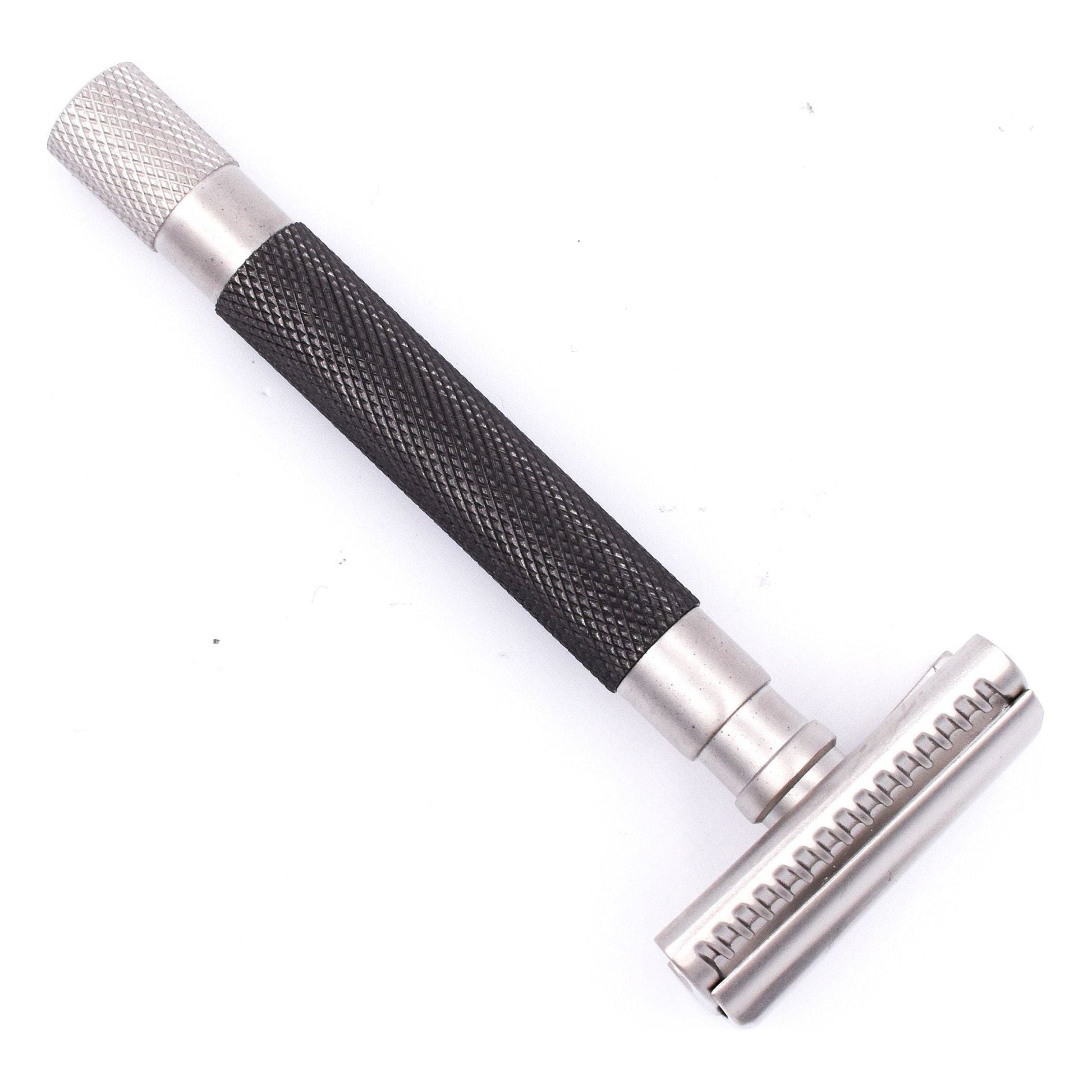 Parker 55SL-GR graphite semi-slant 3-piece safety razor with textured handle and polished metal head.