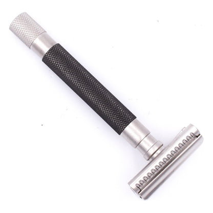 Parker 55SL-GR graphite semi-slant 3-piece safety razor with textured handle and polished metal head.
