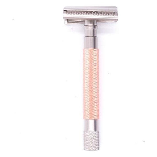 Parker 55SL-RG rose gold semi-slant 3-piece safety razor with textured handle and polished head for a close shave