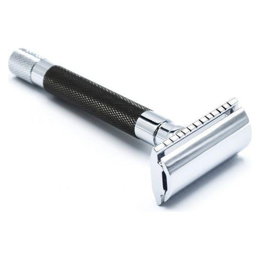 Parker 56R-GR Graphite Safety Razor with textured handle and safety guard for a close shave.