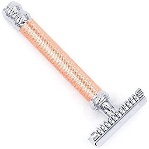 Parker 63C open comb safety razor with rose gold finish, featuring a classic design and textured handle for a secure grip.