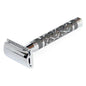 Parker 65r three-piece heavyweight safety razor with polished chrome finish, featuring a textured handle and double-edge blade safety.