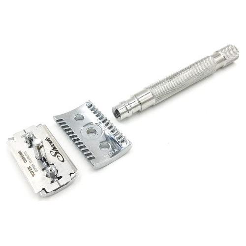 Parker 68S stainless steel handle safety razor with open comb head, designed for a close and comfortable shave.