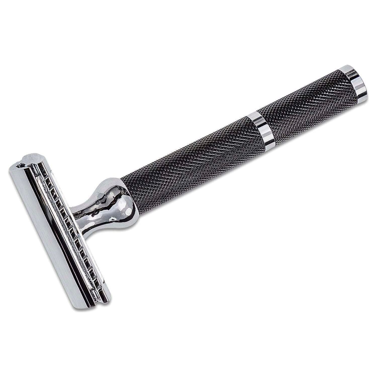 Parker 71R heavyweight three-piece double-edge safety razor with polished metal finish and textured handle.