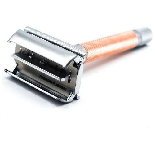 Parker 74R RG safety razor with rose gold and satin chrome finish, heavyweight open butterfly design, classic safety razor style