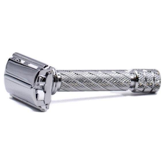 Parker 87R short handle safety razor with chrome finish, featuring a classic design and textured grip for precise shaving.