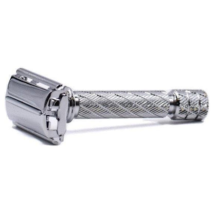 Parker 87R short handle safety razor with chrome finish, featuring a classic design and textured grip for precise shaving.