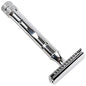 Parker 89r three-piece safety razor with metal handle and polished chrome finish, designed for a close, smooth shave.