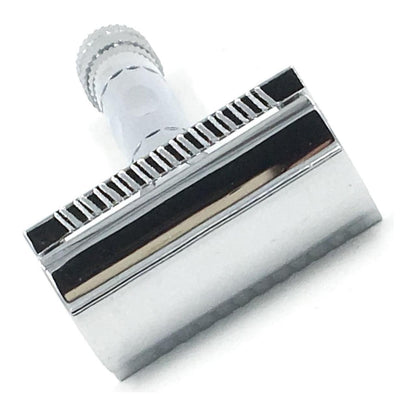 Parker 89r three-piece safety razor with stainless steel handle and head, designed for a close, smooth shave.