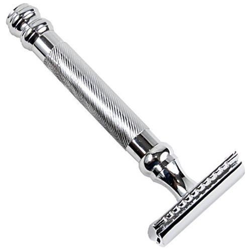 Parker 98R heavyweight 3-piece double-edge safety razor with polished chrome finish, featuring a secure handle and classic design.