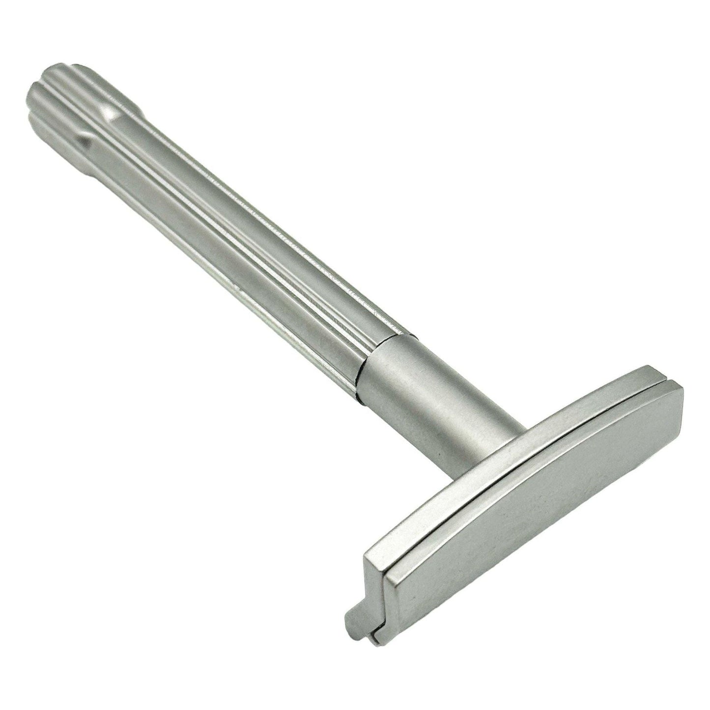 Parker SoloEdge single edge safety razor with a sleek metal handle and safety guard for a close shave.