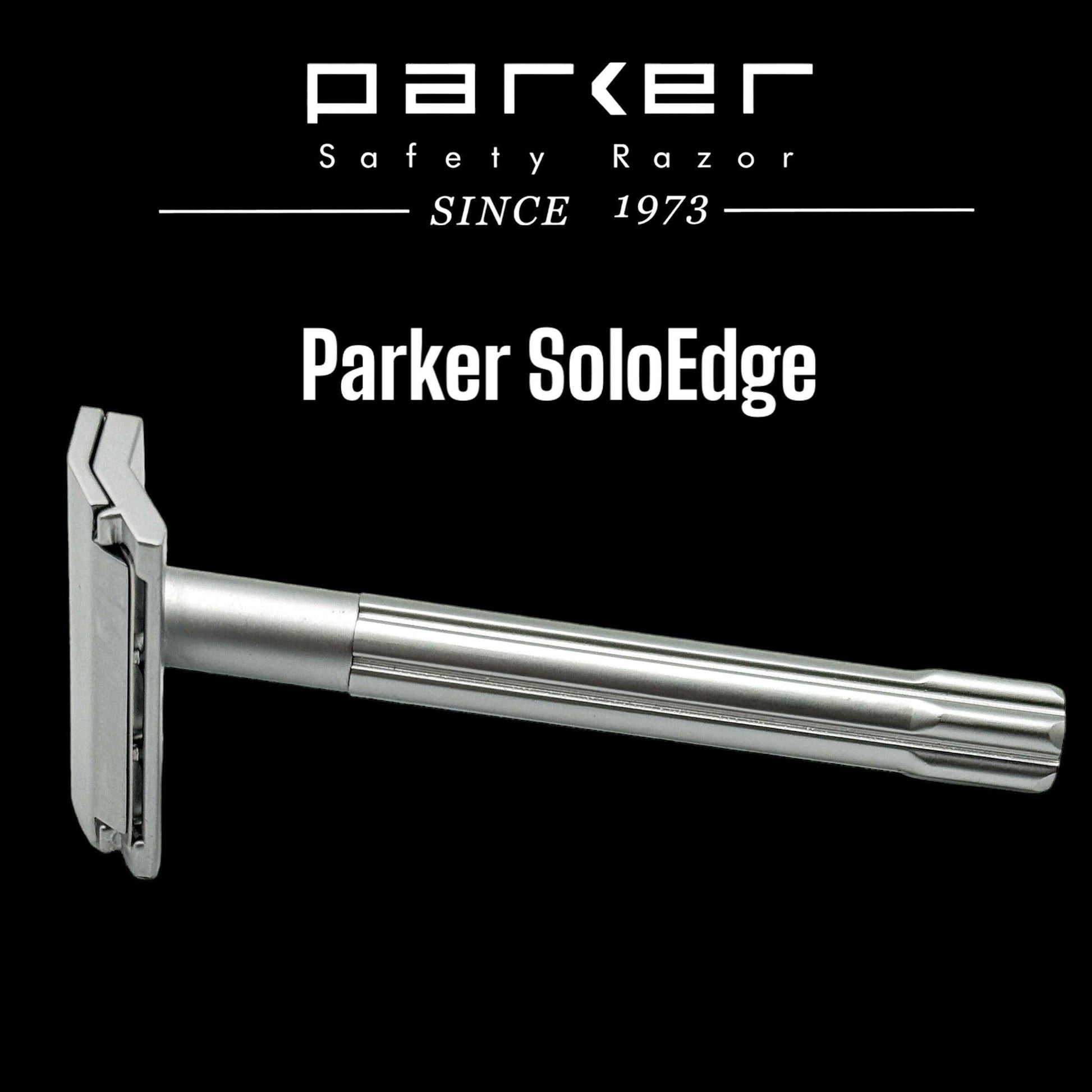 Parker SoloEdge single edge safety razor with stainless steel handle and sleek design, ideal for a close shave.