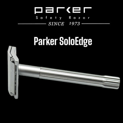 Parker SoloEdge single edge safety razor with stainless steel handle and sleek design, ideal for a close shave.