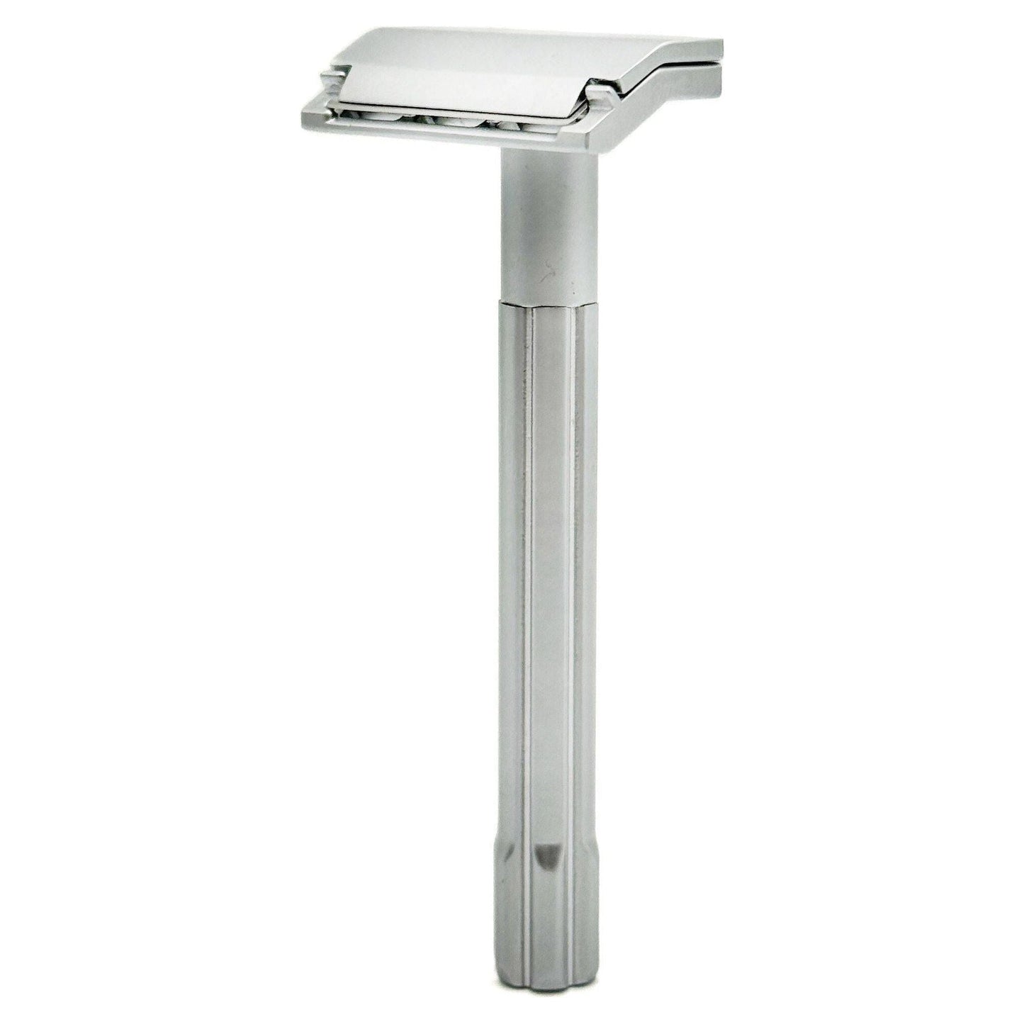 Parker SoloEdge single edge safety razor with black handle and silver head, designed for close, smooth shaves.