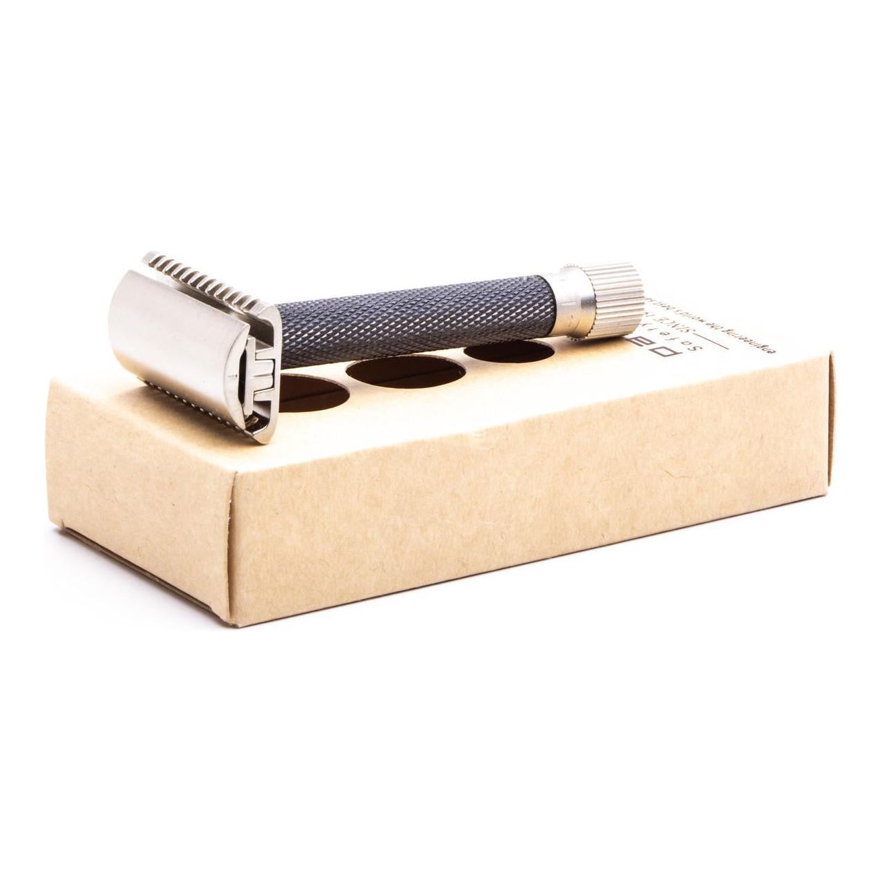 Parker Variant adjustable open comb safety razor in graphite finish with textured handle and safety guard for a close shave