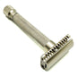 Parker Variant adjustable open comb safety razor with satin chrome finish, featuring a sleek, classic design for a close shave.