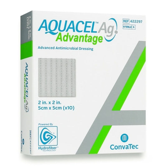 Convatec Aquacel Advantage Silver dressing 2x2 inch, sterile wound dressing, box of 10 for advanced wound care.