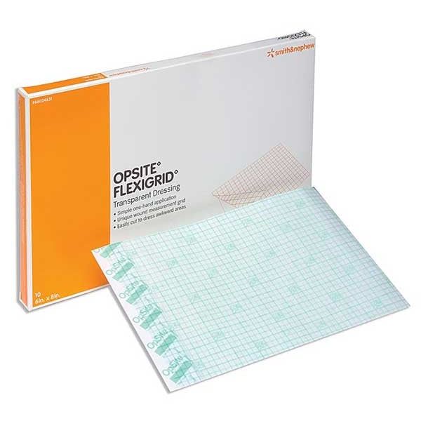 OpSite Flexgrid transparent adhesive dressing, sterile medical wound dressing with breathable film, from Pasteur Pharmacy.