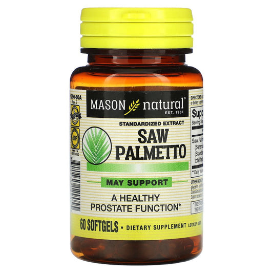 Mason Natural Saw Palmetto Prostate Comfort softgels in a bottle, dietary supplement for prostate health from Pasteur Pharmacy
