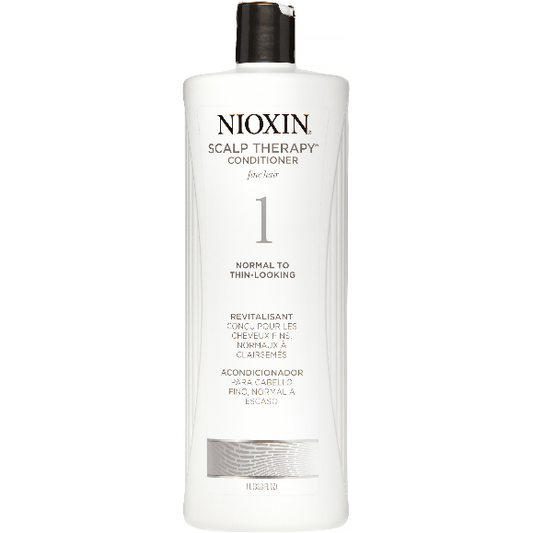 Nioxin System 1 Scalp Therapy Conditioner in a 33.8 fl oz bottle, designed to promote healthy scalp and hair.