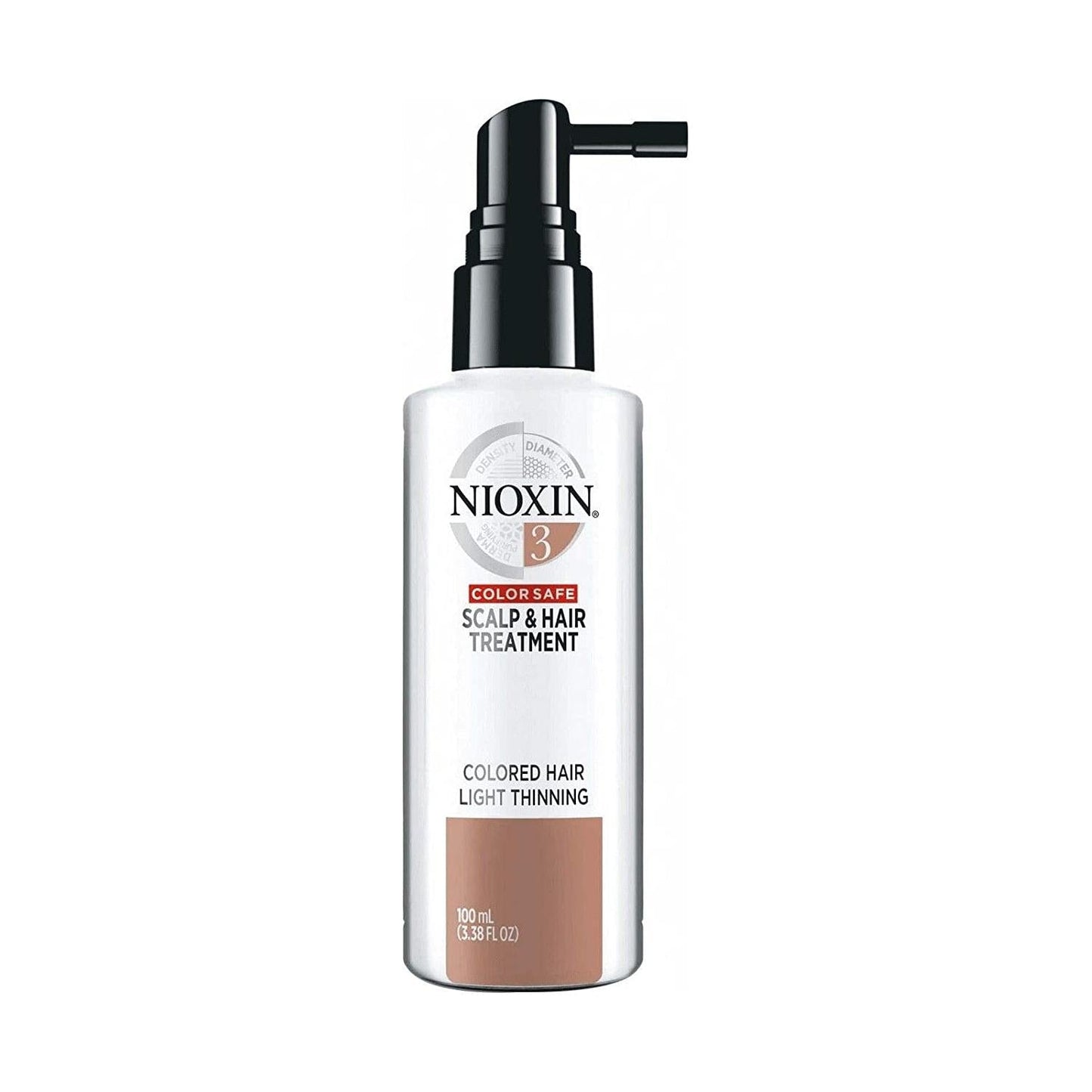 Nioxin System 3 Scalp Treatment 3.4 oz bottle, designed for thinning hair and scalp health, with a clear label and pump dispenser.