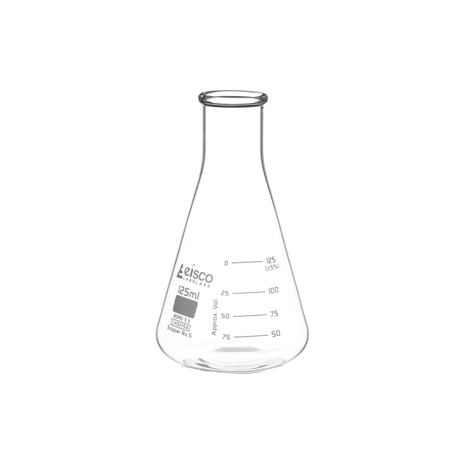 125mL Erlenmeyer flask for science and laboratory use, with clear glass and measurement markings, from Pasteur Pharmacy.