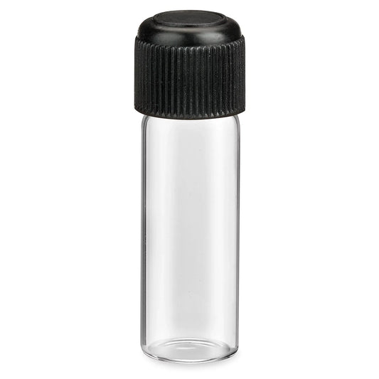 Set of 25 clear glass open vials, 5 mL size, for scientific and laboratory use by Pasteur Pharmacy.
