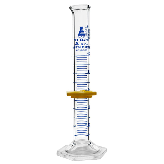 Class A graduated glass cylinder with single scale, 10 mL capacity, used in science and laboratory settings, by Pasteur Pharmacy.