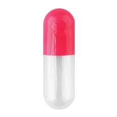 Pink opaque and clear size 1 CONI-SNAP empty capsules by Pasteur Pharmacy, 5000 count for science and laboratory use