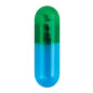 Green and blue CONI-SNAP hard gelatin capsules, Size #3, from Pasteur Pharmacy, shown in a bulk 5,000-count package for science use.