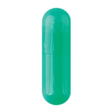 Matte green CONI-SNAP Size #3 hard gelatin capsules in a large container, designed for science and laboratory use by Pasteur Pharmacy