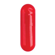 Coni-Snap Size #3 hard gelatin capsules in opaque red, used for laboratory or pharmaceutical applications, shown in a large 10,000 count pack.