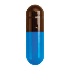 Empty Coni-Snap Size 3 gelatin capsules in brown and light blue caps, 1000 count, for science and laboratory use.