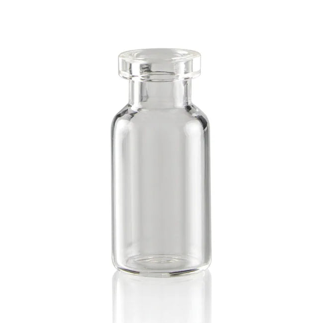 Set of 2 mL clear borosilicate glass serum vials with 13 mm crimp finish, ideal for laboratory use, by Medisca.