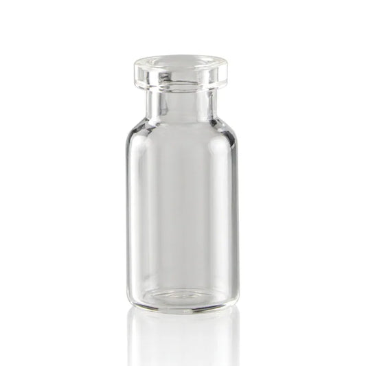 Set of 2 mL clear borosilicate glass serum vials with 13 mm crimp finish, ideal for laboratory use, by Medisca.