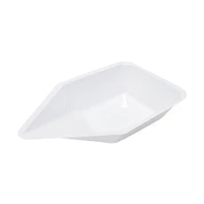 Medium white anti-static weigh canoes for science labs, Pasteur Pharmacy, 500 count case, suitable for precise laboratory measurements.