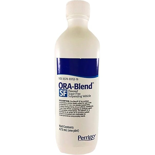 Pasteur Pharmacy Ora-Blend Oral Liquid Compounding Vehicle in 473 mL bottle, used for laboratory and pharmaceutical preparations.