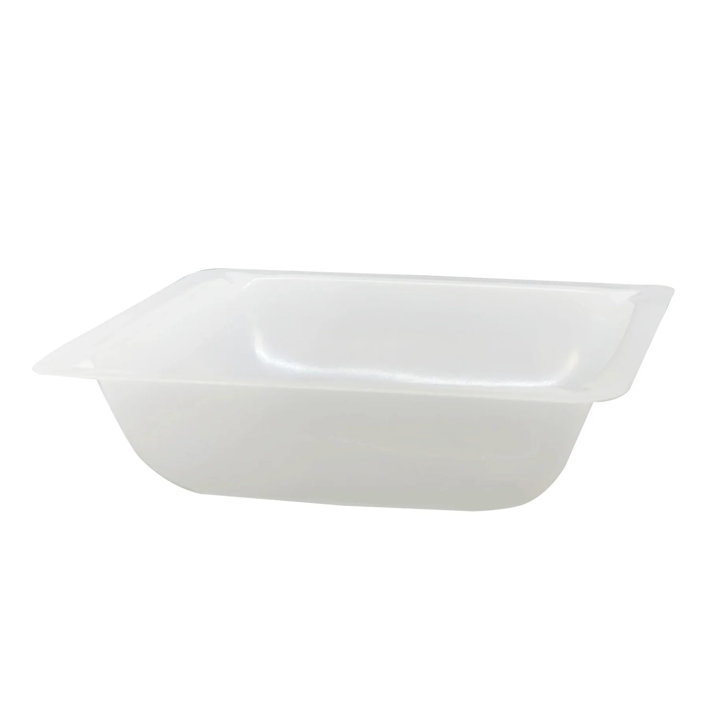 Small white disposable weighing boats for lab use, by Pasteur Pharmacy, shown in a pack of 2500 on a laboratory countertop.