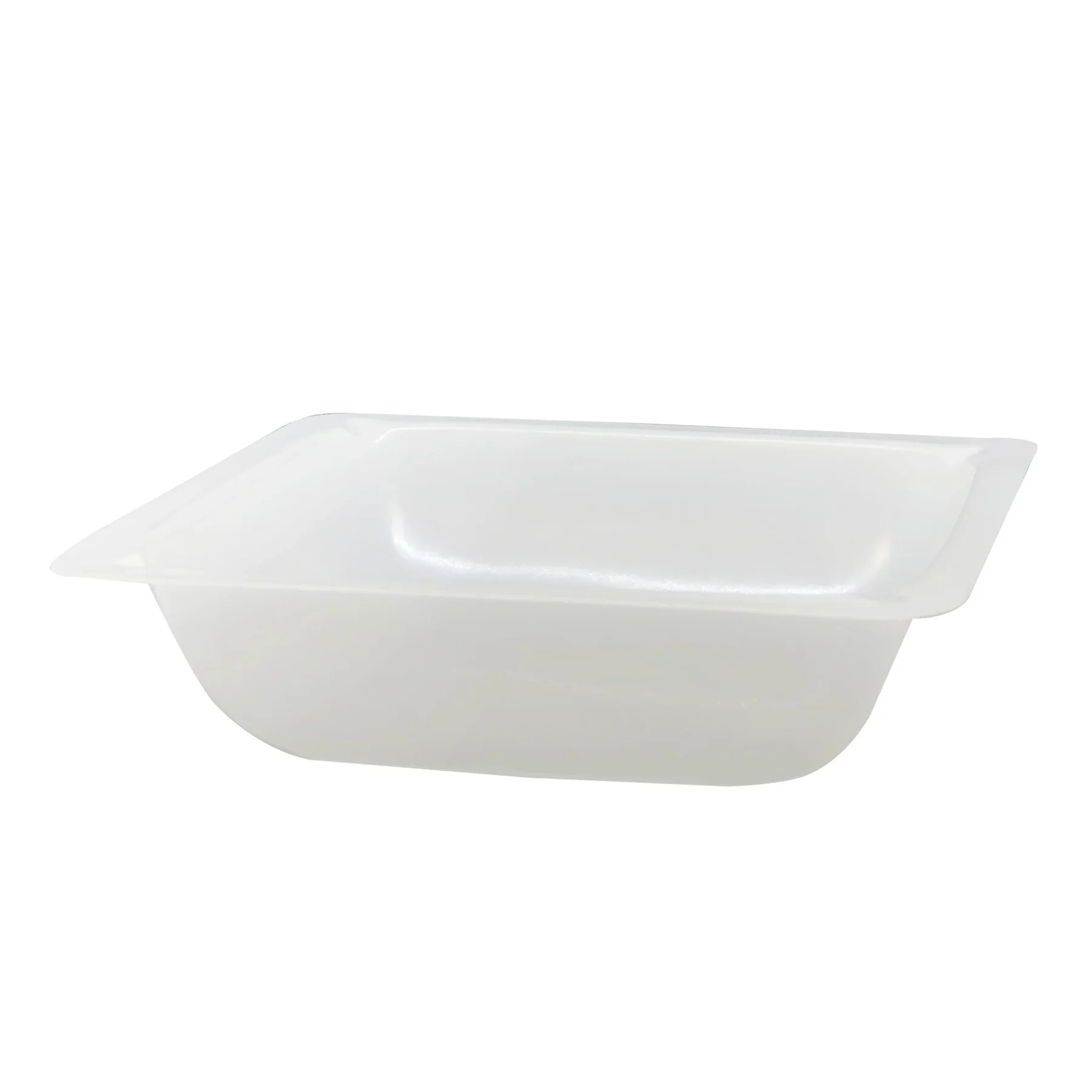 Small white disposable weighing boats for lab use, by Pasteur Pharmacy, shown in a pack of 2500 on a laboratory countertop.