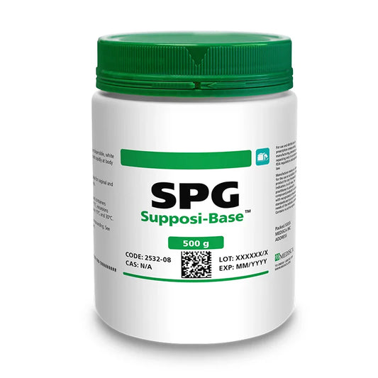 SPG Supposi-Base™ hard fat for compounding, 500g, in a science and laboratory setting, by Pasteur Pharmacy.