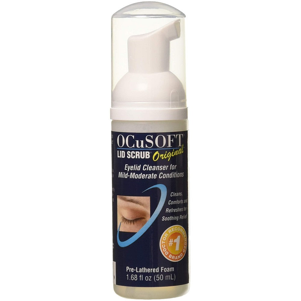 Pasteur Pharmacy OCuSOFT Lid Scrub Original Foaming Cleanser in 1.66 oz bottle, a gentle eye lid scrub for eye hygiene.